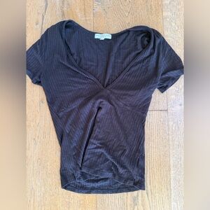 Truly Madly Deeply Black Ribbed V-Neck Tee